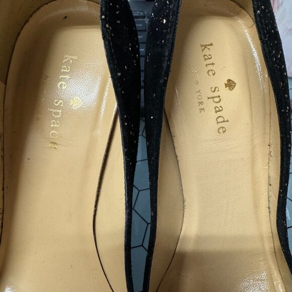 Kate Spade Licorice Pumps Womens 6 B Black Gold Flecked Suede Pointed Heel Italy - Picture 8 of 15